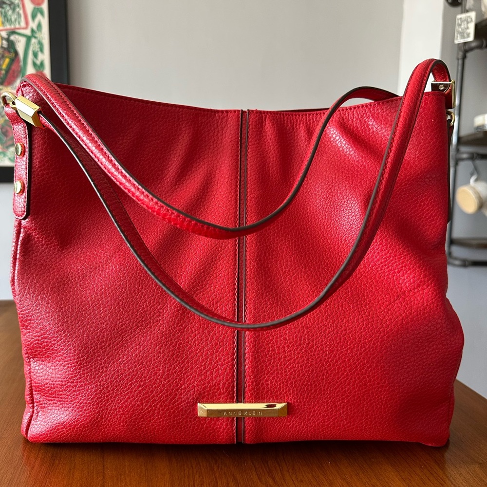 Anne Kline Faux Leather Candy Apple Red Leather Shoulder Bag handbag